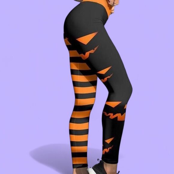 VASTITCH Pants - VASTITCH NWOT  Orange Black Halloween Jack O Lantern Leggings Sz L